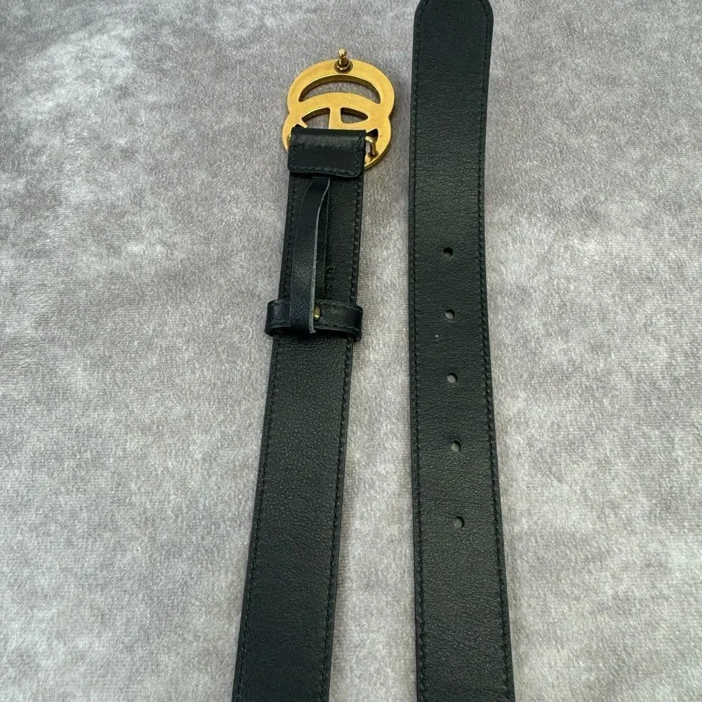 Gucci Slim Leather Marmont Gg Double Belt Black 80/32” 414516 - Picture 7 of 10